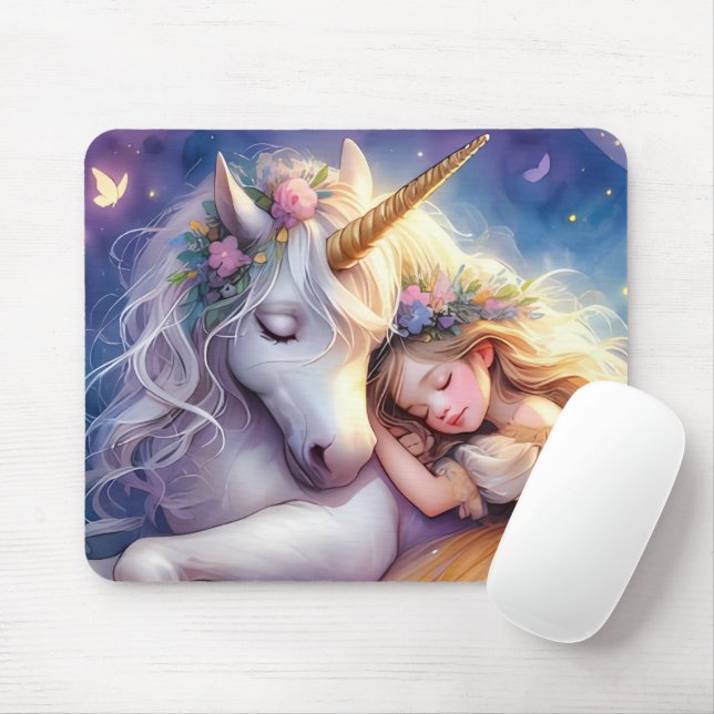 Schlafendes Mädchen Einhorn Traumlandschaft Mousepad (Mit Mouse)