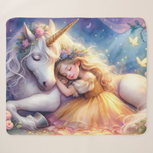 Schlafendes Mädchen Einhorn Traumlandschaft Sherpadecke