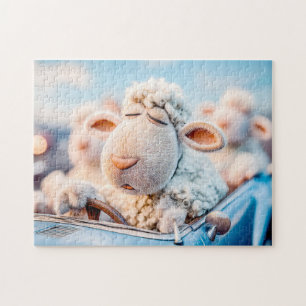 Schlafendes Schaf am Lenkrad Illustration Puzzle
