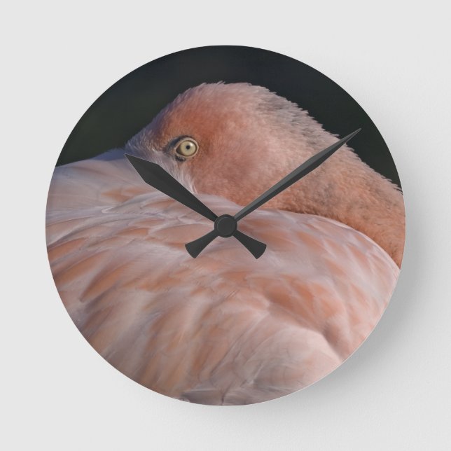 Schlafenflamingo-Uhr Runde Wanduhr (Vorderseite)