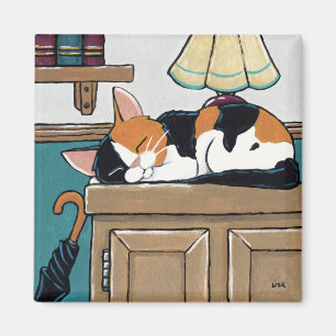 Schlafenkaliko-Katze auf Schrank-Malerei Magnet
