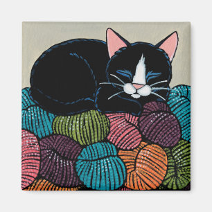 Schlafenkatze auf Berg der Garn-Illustration Magnet