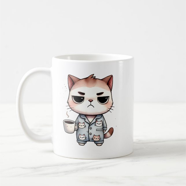 Schläfenkatze mit Kaffee, Grumpy Kitten, Pajama Ca Kaffeetasse (Links)