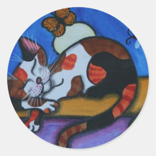 Schlafenkatzen-Schmetterlinge und Libellen Runder Aufkleber