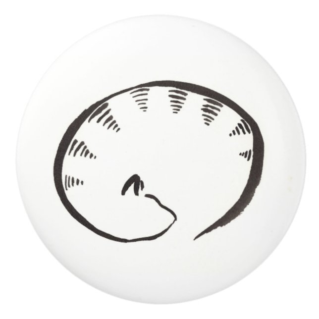 SchlafenMiezekatze-Griff Keramikknauf (Vorderseite)