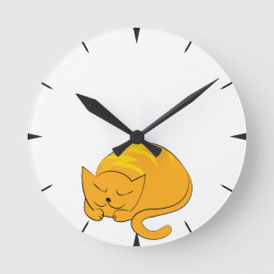 Schlafenorange Katze Runde Wanduhr