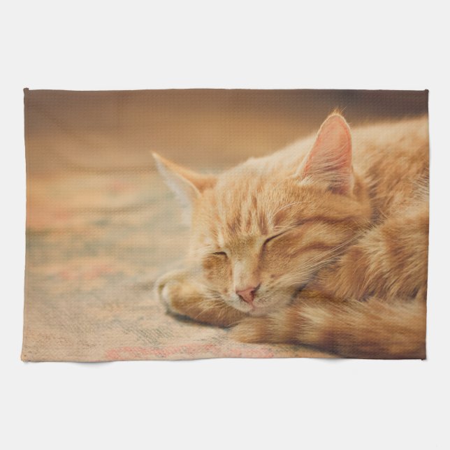 Schlafenorange Tabby-Katze Geschirrtuch (Horizontal)