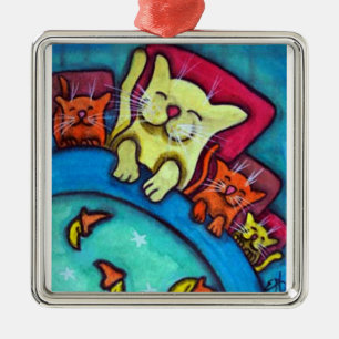 Schlafenszeit-Katzen-Freundschafts-Verzierung Silbernes Ornament