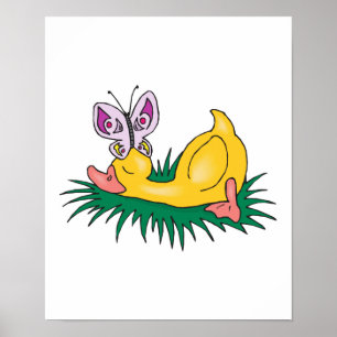 Schlafente mit Schmetterling Poster