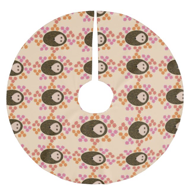 Schläfer Igel und Blume Baumrock Polyester Weihnachtsbaumdecke (Vorderseite)