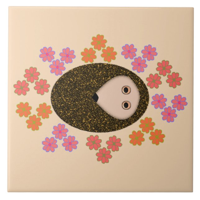 Schläfer Igel und Blume Tile Fliese (Vorderseite)