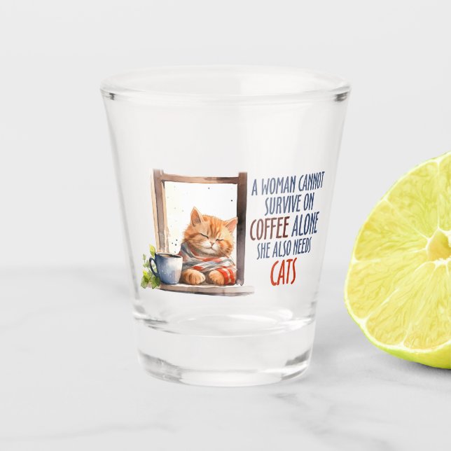 Schläfer Orange Cat with Coffee - Gemütliche Katze Schnapsglas (Vorderseite)