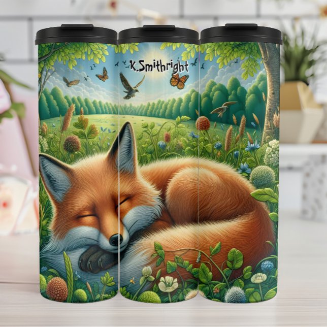 Schlaffox auf der Wiese Thermosbecher (Von Creator hochgeladen)