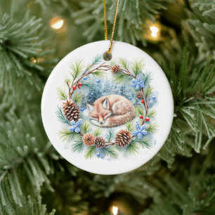 Schlaffox im Winterkranz Keramik Ornament