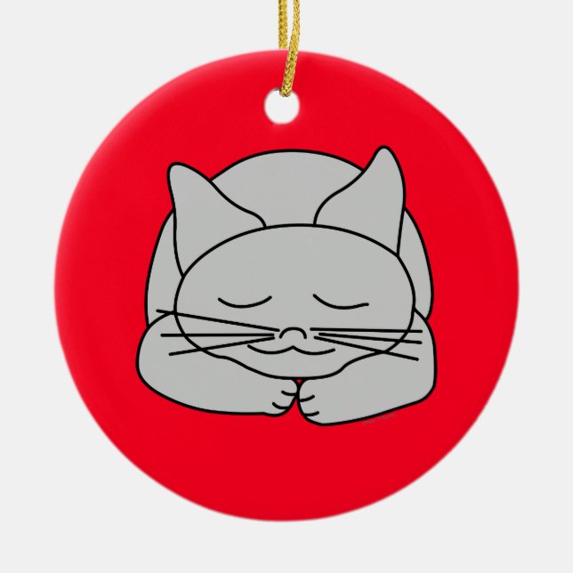 Schlafgraue Katze Keramik Ornament (Vorne)