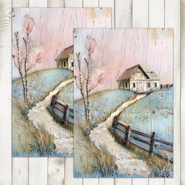 SCHLAFHAUS IN PASTELS DECOUPAGE TISSUPAPIER SEIDENPAPIER (SHABBY FARMHOUSE IN PASTELS DECOUPAGE TISSUE PAPER)