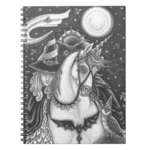 SCHLAFHOLZ, HEADLESS GOTHIC WITCH, UNICORN, OWL NOTIZBLOCK