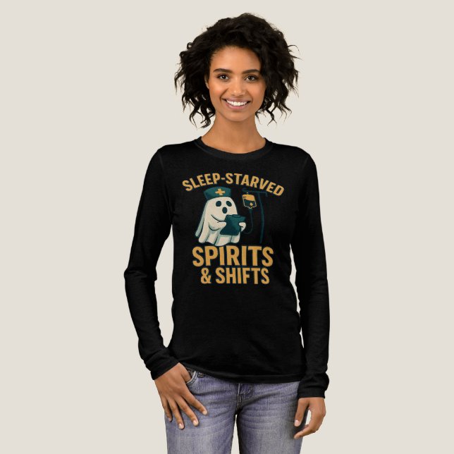 Schlafhungrige Geister & Shifts Nurse Halloween Tri-Blend Shirt (Volle Vorderseite)