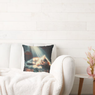 Schlafkätzchen im Sonnenlicht Kissen