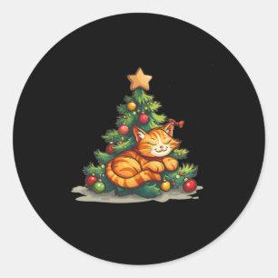 Schlafkatze mit Weihnachtsbaum für Star Topper L Runder Aufkleber