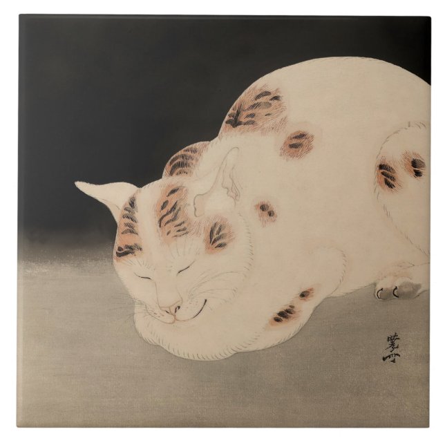 Schlafkatze von Kawanabe Kyosai Fliese (Vorderseite)