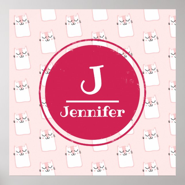 Schlafkatzenmuster Monogramm Poster (Vorne)