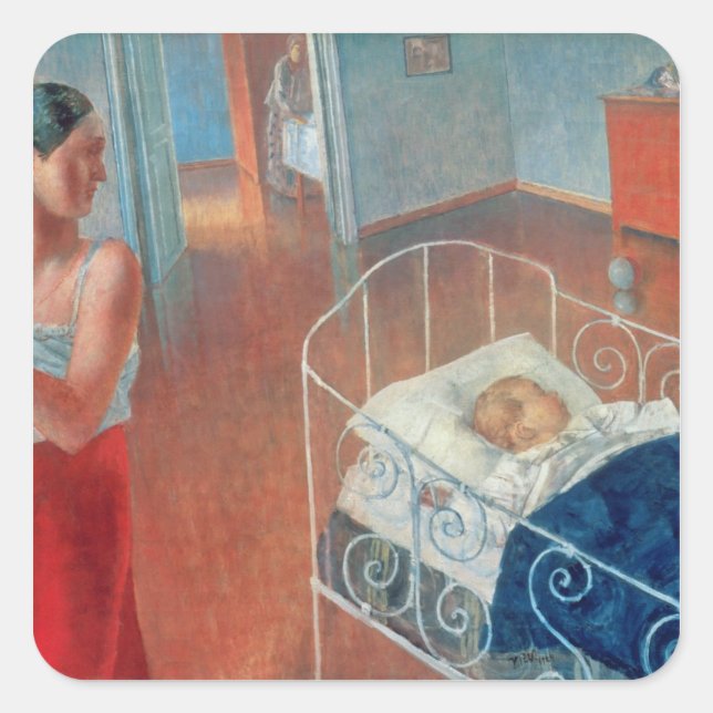 Schlafkind, 1924 quadratischer aufkleber (Vorderseite)