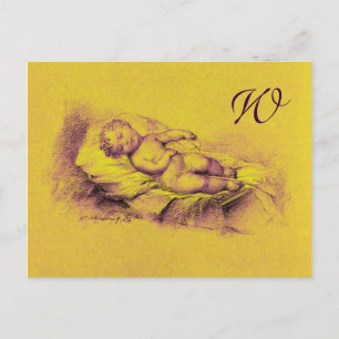 SCHLAFKIND, GOLD GELBE BABY SHOWER MONOGRAM EINLADUNGSPOSTKARTE
