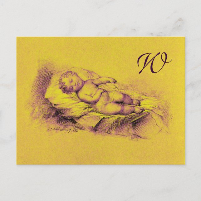 SCHLAFKIND, GOLD GELBE BABY SHOWER MONOGRAM EINLADUNGSPOSTKARTE (Vorderseite)