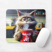 Schlaflose Katze mit lustiger Red Coffee Tasse