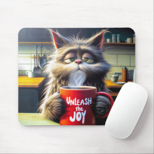 Schlaflose Katze mit lustiger Red Coffee Tasse Mousepad