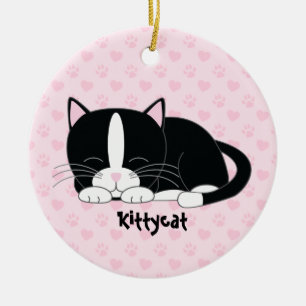 Schlaflose Kitty {Tuxedo Cat} Benutzerdefinierte O Keramikornament