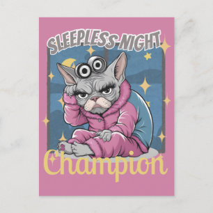 Schlaflose Nächte Insomnie Sphynx Katzenmutter Postkarte