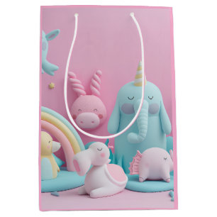 Schlaflose Tiere auf rosa Mittlere Geschenktüte