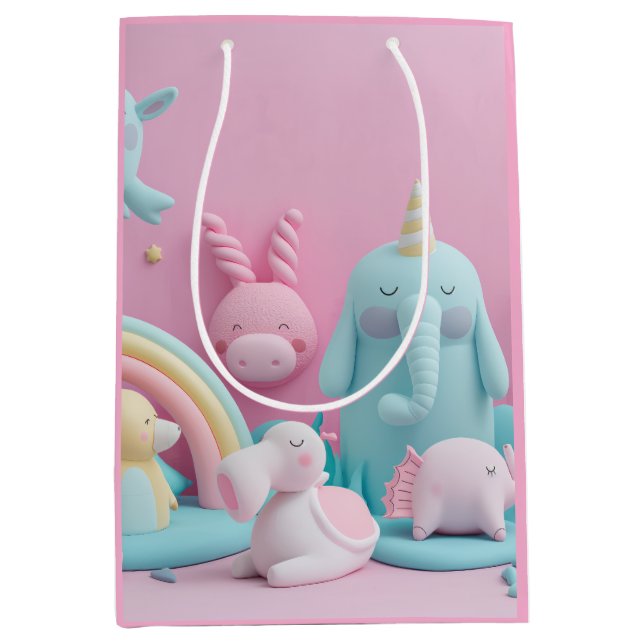 Schlaflose Tiere auf rosa Mittlere Geschenktüte (Vorderseite)