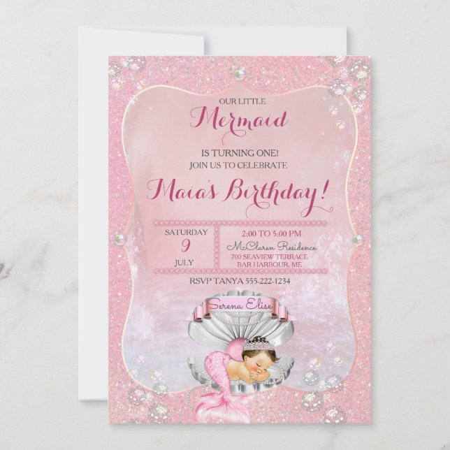 Schlafmaid Girl Pink Pearls Clam Muschel Einladung (Vorderseite)