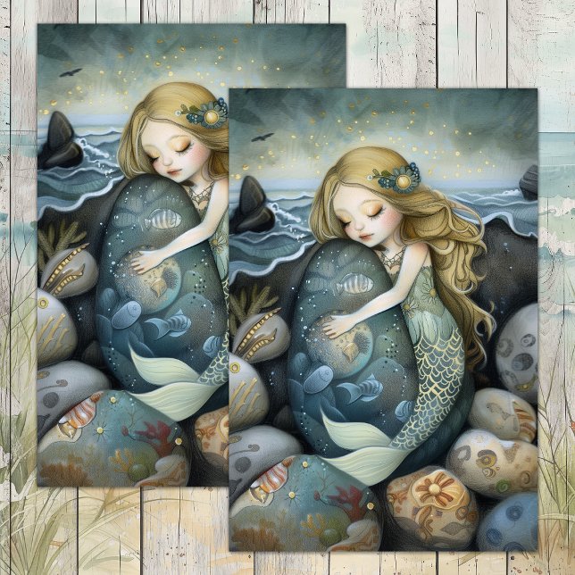 SCHLAFMERMAID MIRL DECOUPAGE TISSUPAPIER SEIDENPAPIER (SLEEPY MERMAID GIRL DECOUPAGE TISSUE PAPER)