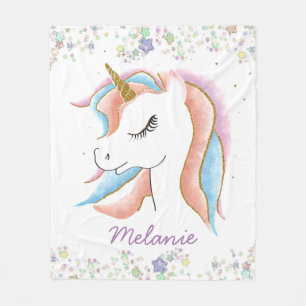 Schlafmittel Unicorn und Pastelstars Personalisier Fleecedecke