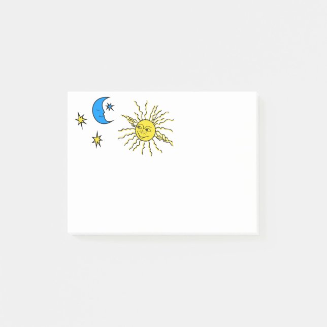 Schlafmond und lächelnde Sonne Post-it Klebezettel (Vorderseite)
