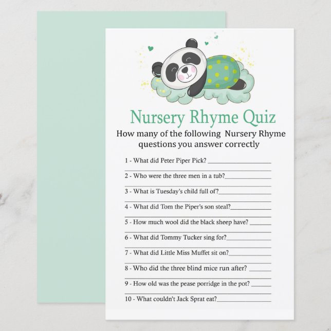 Schlafpanda Kinderzimmer Rhyme Quiz Kinderduschens (Vorne/Hinten)