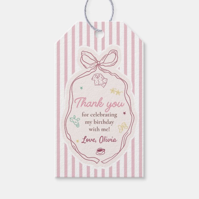 Schlafparty Mädchen Geburtstag Geschenkanhänger (Vorderseite)