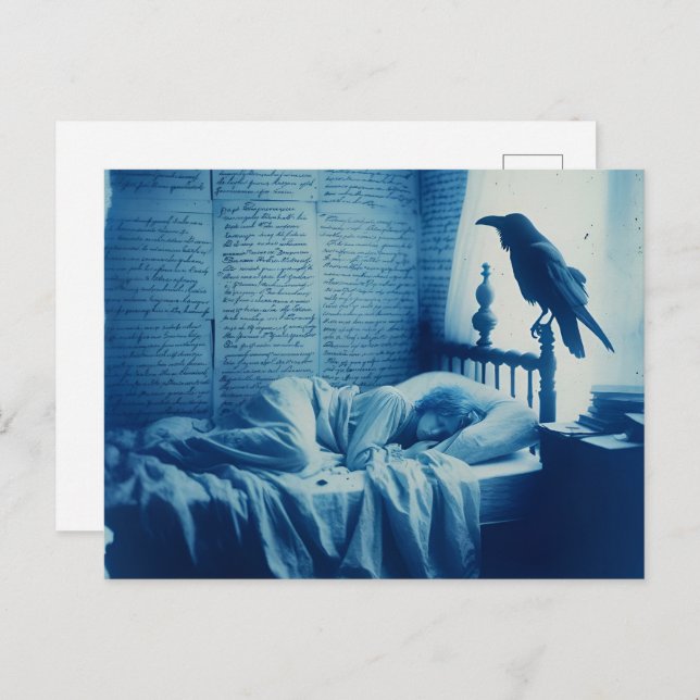 Schlafperson und ein Raven Pop Postkarte (Vorne/Hinten)