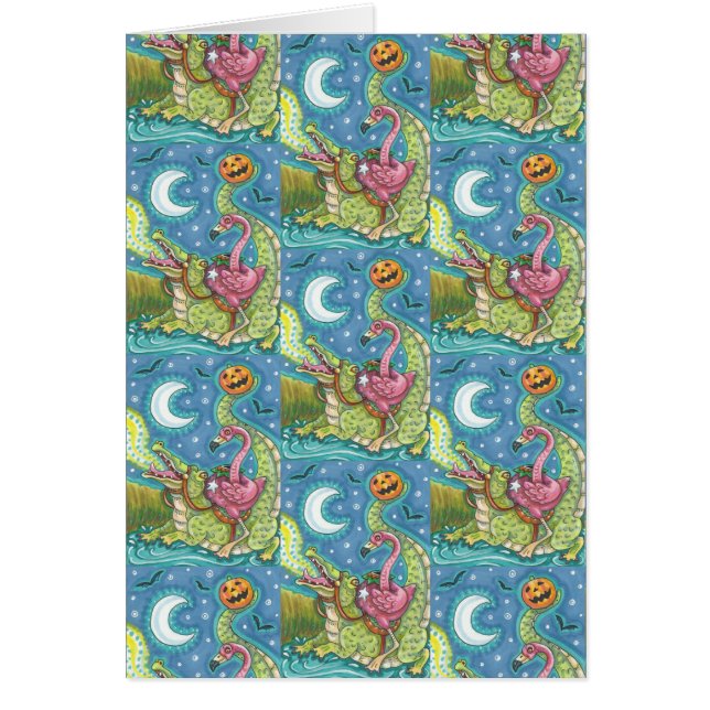 SCHLAFPLATTE PINK FLAMINGO & CROC HALLOWEEN KARTE (Vorne)