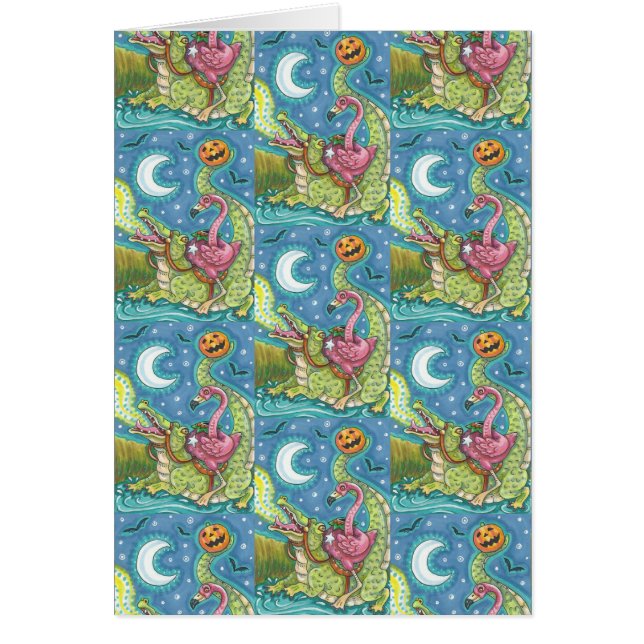 SCHLAFPLATTE PINK FLAMINGO & CROC HALLOWEEN KARTE (Vorne)