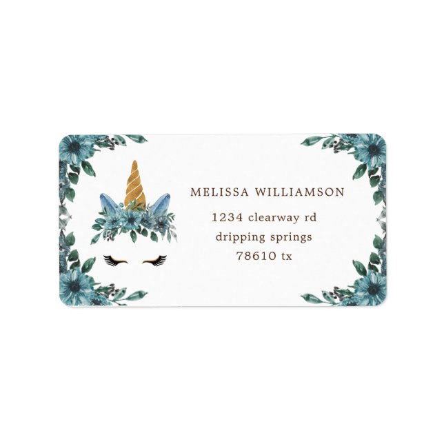 Schläfrig-Einhorn-Blütenrücksendetikett Adressaufkleber (Vorne)