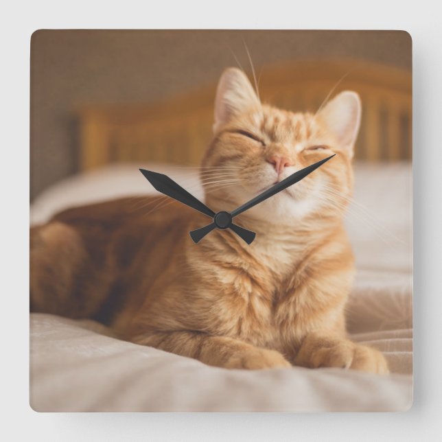 Schläfrige Katze Getty Bild-| Quadratische Wanduhr (Vorderseite)