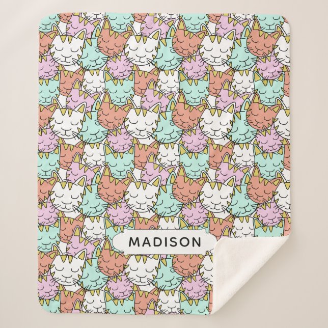 Schläfrige Katzen-Muster-Namedecken Sherpadecke (Vorderseite)