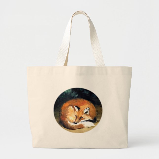 Schläfrige rote Fox-Tierkunst-Taschen-Tasche Jumbo Stoffbeutel (Vorne)