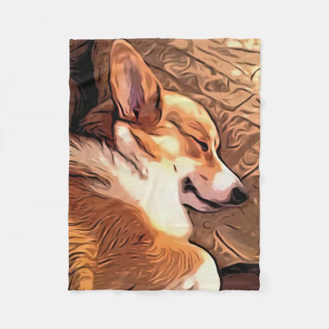 Schläfriger Corgi Fleecedecke (Vorderseite)