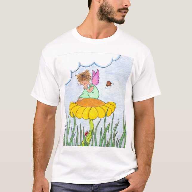 Schläfriger Engel auf Blumen-Shirt T-Shirt (Vorderseite)